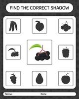 Find the correct shadows game with elderberry. worksheet for preschool kids, kids activity sheet vector