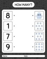 How many counting game with ghost. worksheet for preschool kids, kids activity sheet vector
