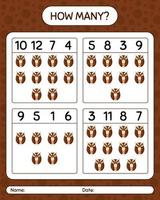 How many counting game with owl. worksheet for preschool kids, kids activity sheet vector