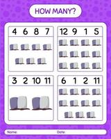 How many counting game with tombstone. worksheet for preschool kids, kids activity sheet vector