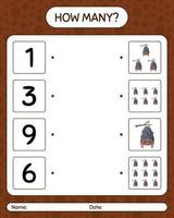 How many counting game with bat. worksheet for preschool kids, kids activity sheet vector