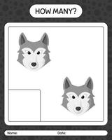 How many counting game with wolf. worksheet for preschool kids, kids activity sheet vector