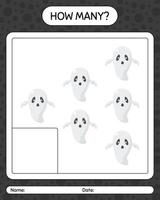 How many counting game with ghost. worksheet for preschool kids, kids activity sheet vector
