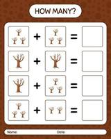 How many counting game with tree. worksheet for preschool kids, kids activity sheet vector