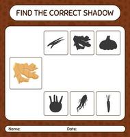 Find the correct shadows game with ginger. worksheet for preschool kids, kids activity sheet vector