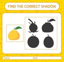 Find the correct shadows game with ugli. worksheet for preschool kids, kids activity sheet vector