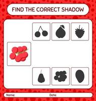 Find the correct shadows game with redberry. worksheet for preschool kids, kids activity sheet vector