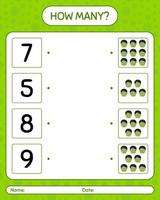 How many counting game with zombie. worksheet for preschool kids, kids activity sheet vector