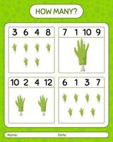 How many counting game with zombie's hand. worksheet for preschool kids, kids activity sheet vector