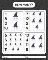 How many counting game with skull. worksheet for preschool kids, kids activity sheet vector
