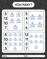 How many counting game with ghost. worksheet for preschool kids, kids activity sheet vector