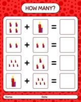 How many counting game with candle. worksheet for preschool kids, kids activity sheet vector