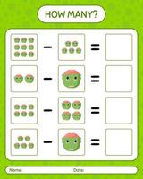How many counting game with frankenstein. worksheet for preschool kids, kids activity sheet vector