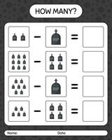 How many counting game with tombstone. worksheet for preschool kids, kids activity sheet vector