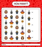 How many counting game with halloween icon. worksheet for preschool kids, kids activity sheet vector