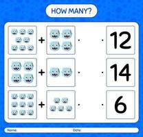 How many counting game with zombie. worksheet for preschool kids, kids activity sheet vector