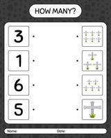 How many counting game with tombstone. worksheet for preschool kids, kids activity sheet vector