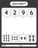 How many counting game with house. worksheet for preschool kids, kids activity sheet vector