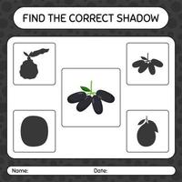 encuentra el juego de sombras correcto con jambolan. hoja de trabajo para niños en edad preescolar, hoja de actividades para niños vector