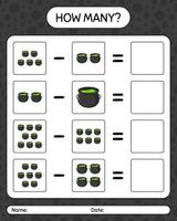 How many counting game with cauldron. worksheet for preschool kids, kids activity sheet vector