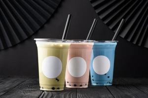 Taiwan milk tea with bubble on wood background photo