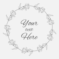 Vector illustration of hand drawn wreath. Cute doodle round floral frame with nature botanical ornament