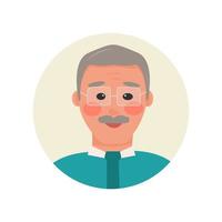 avatar hombre canoso con bigote con gafas. buen personaje perfil de un pensionista, abuelo para el diseño de foros temáticos, sitios, servicios sociales. ilustración vectorial, plana vector