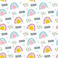 cute seamless pattern with baby rainbows, clouds, sun, rain. Stylized child's drawing. Design for scrapbooking, fabrics for baby clothes and bedding. Vector illustration drawn by hands