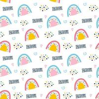 cute seamless pattern with baby rainbows, clouds, sun, rain. Stylized child's drawing. Design for scrapbooking, fabrics for baby clothes and bedding. Vector illustration drawn by hands