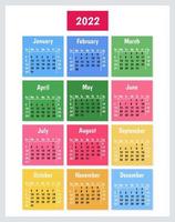 2022 calendar set. Collection of vector templates. Simple design for decorating wall calendars, gliders. Week starts on Sunday. Holidays in the United States are listed. Vector illustration