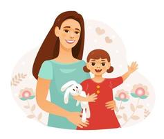 Mother and daughter. A mother hugs her daughter.  Mother's Day. Cute cartoon vector illustration