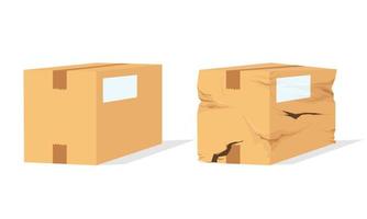 Cardboard and broken cardboard box, delivery packages vector