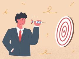 Businessman aiming with spear in hand looking at target vector