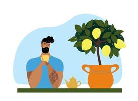 Lemon tea lover cartoon flat vector