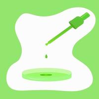 Petri dish and pipette with green liquid drop. vector