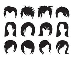 famale and male hairstyle and wig icons set vector