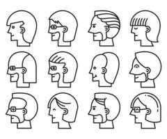 human face profile avatars line icons vector