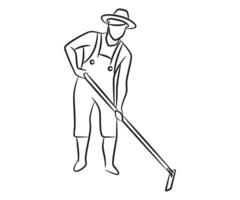 hand drawn farmer using mattock illustration vector