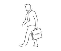 hand drawn businessman with briefcase character line art vector