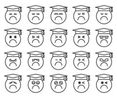 conjunto de emoticonos de línea de estudiante malhumorado vector