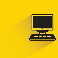 desktop computer and keyboard  icon yellow background vector illustration