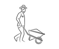 hand drawn farmer with trolley cart illustration vector