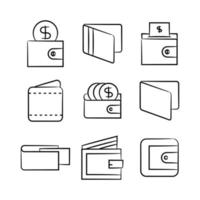 dólar, billetera, y, monedero, icono vector
