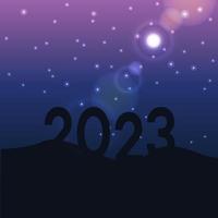 Silhouette Happy New year 2023 background of the Milky Way galaxy on a bright star dark sky tone. vector