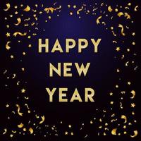 Happy New Year Greeting Card with gold glitter text on black background vector