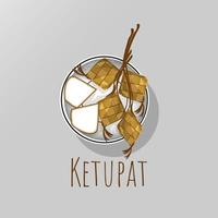 ketupat o kupat es un plato típico marítimo del sudeste asiático hecho de arroz envuelto en una envoltura hecha de hojas de coco jóvenes tejidas vector