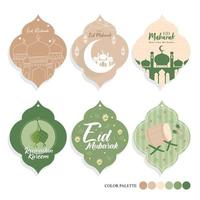linda etiqueta eid mubarak marrón pastel y verde vector