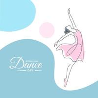 Continuous single line art, ballet dancer performing, as a banner, poster or template for international dance day. vector illustration.