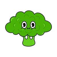 Cute funny broccoli waving hand character. Vector hand drawn traditional cartoon vintage, retro, kawaii character illustration icon. Isolated on white background. Broccoli cabbage character concept