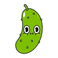 lindo personaje de pepino divertido. vector dibujado a mano dibujos animados tradicionales vintage, retro, icono de ilustración de carácter kawaii. aislado sobre fondo blanco. concepto de personaje de pepino